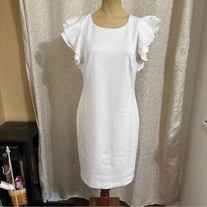Elegant White Ruffle Sleeve Dress